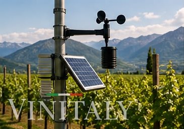 Solar-powered weather station in an Alpine vineyard